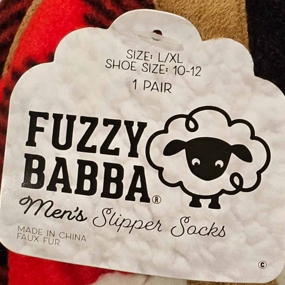 Fuzzy Babba Mens Slipper Socks Buffalo Red/Black L/XL